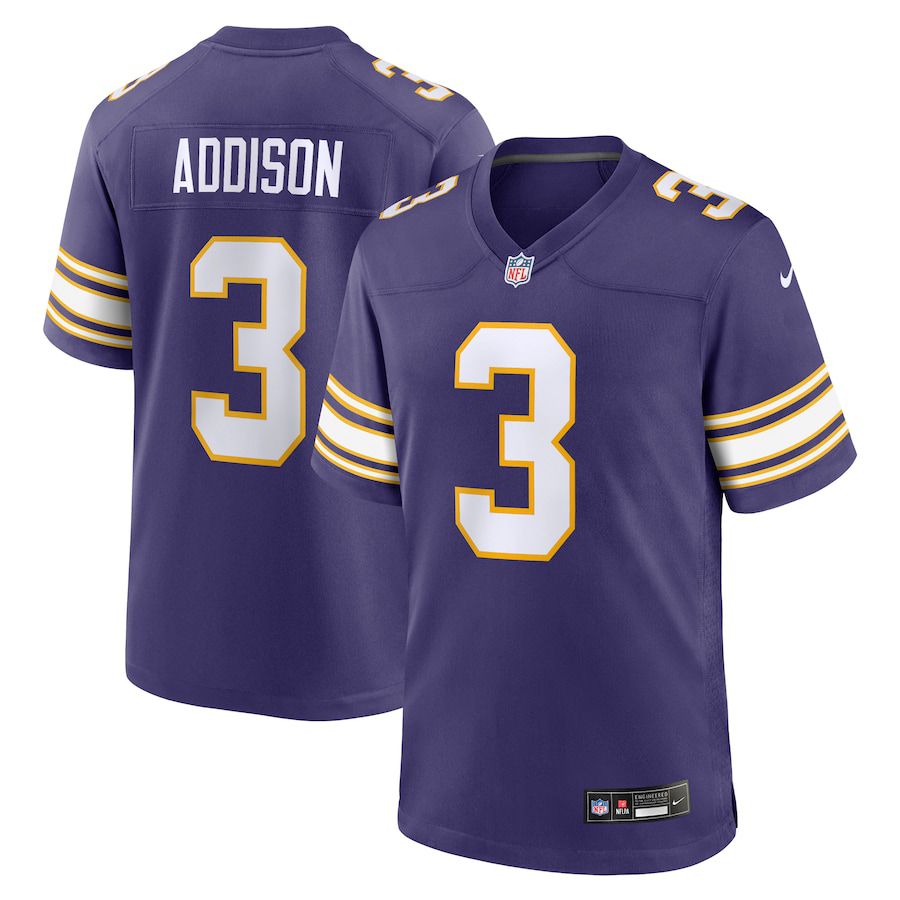 Men Minnesota Vikings 3 Jordan Addison Nike Purple Classic Player Game NFL Jersey